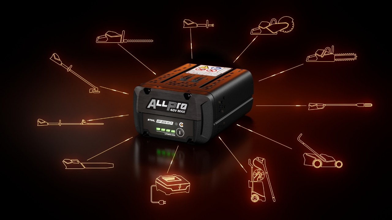 STIHL ALLPRO AP 300.0 PC Batteri med olika produktkategorisymboler som indikerar kompatibilitet