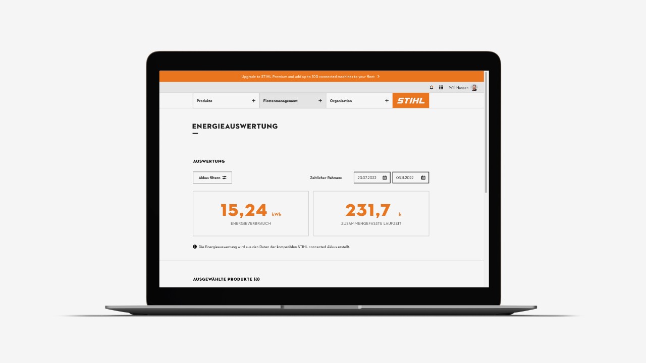 Energiutvärdering i STIHL connected-portalen